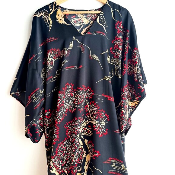 Natori Kimono Style Black Red Nightgown M - Picture 4 of 7